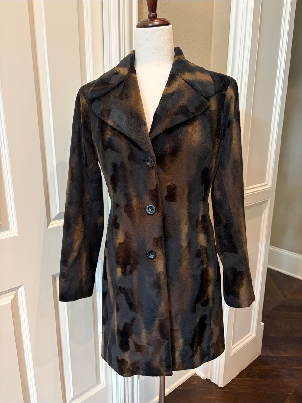 Vintage Arden B Mid Length Flat Sueded Faux Fur Jacket Black/Brown M